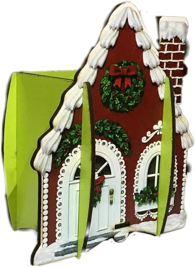 Christmas House Shape Wooden Desk Pen Organizer Pencil Case